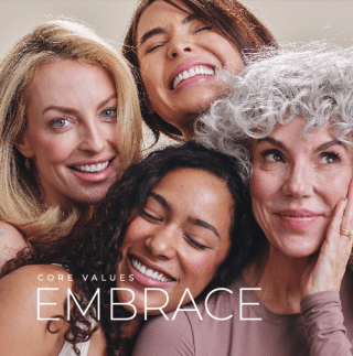 An group of Elase clients with text overlayed reading "Core Values: Embrace"